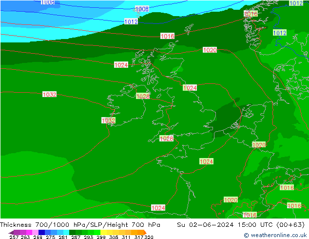 Thck 700-1000 hPa Arpege-eu nie. 02.06.2024 15 UTC