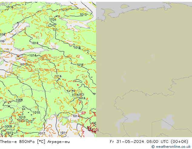 Theta-e 850гПа Arpege-eu пт 31.05.2024 06 UTC