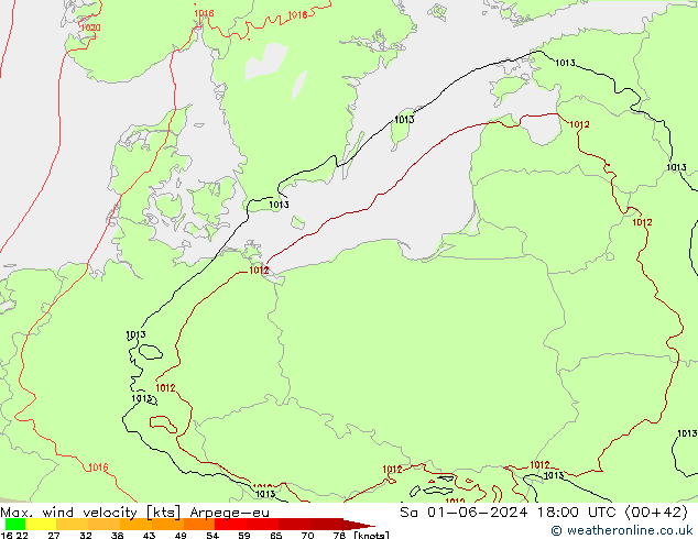 Max. wind velocity Arpege-eu Sáb 01.06.2024 18 UTC