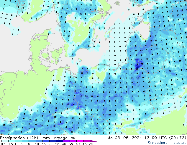 Precipitazione (12h) Arpege-eu lun 03.06.2024 00 UTC