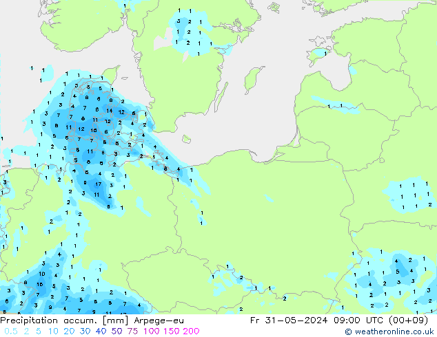 Precipitation accum. Arpege-eu Fr 31.05.2024 09 UTC