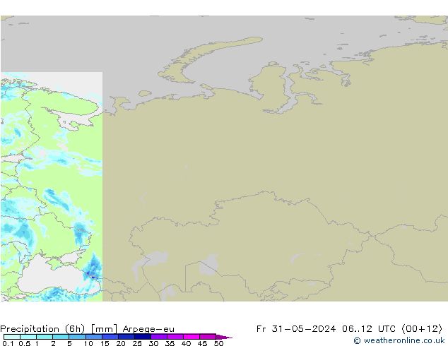 Precipitación (6h) Arpege-eu vie 31.05.2024 12 UTC