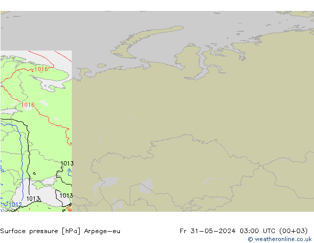 Atmosférický tlak Arpege-eu Pá 31.05.2024 03 UTC