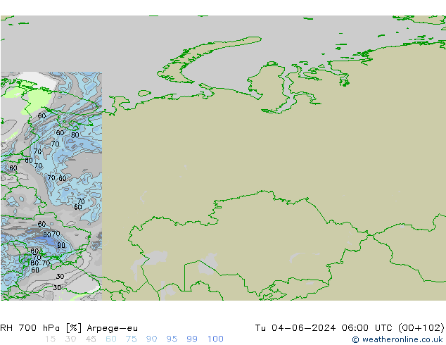 Humedad rel. 700hPa Arpege-eu mar 04.06.2024 06 UTC