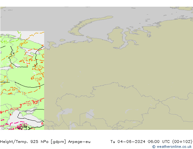 Height/Temp. 925 hPa Arpege-eu Tu 04.06.2024 06 UTC