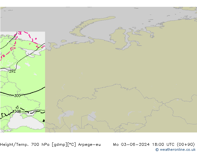 Height/Temp. 700 hPa Arpege-eu Mo 03.06.2024 18 UTC