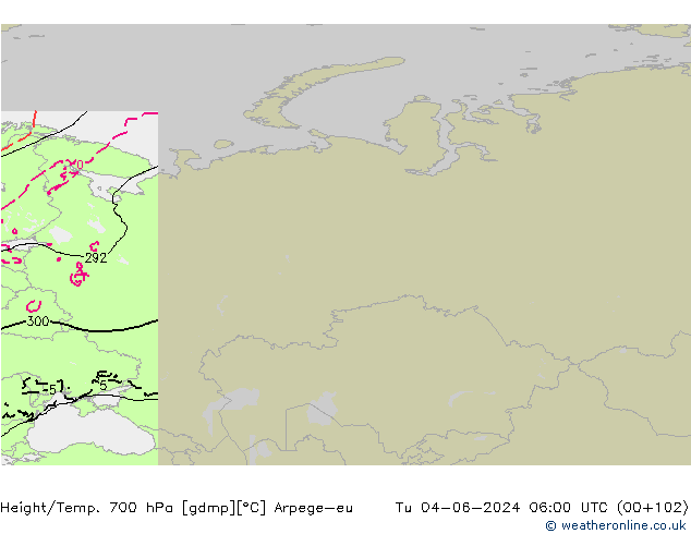 Height/Temp. 700 hPa Arpege-eu wto. 04.06.2024 06 UTC