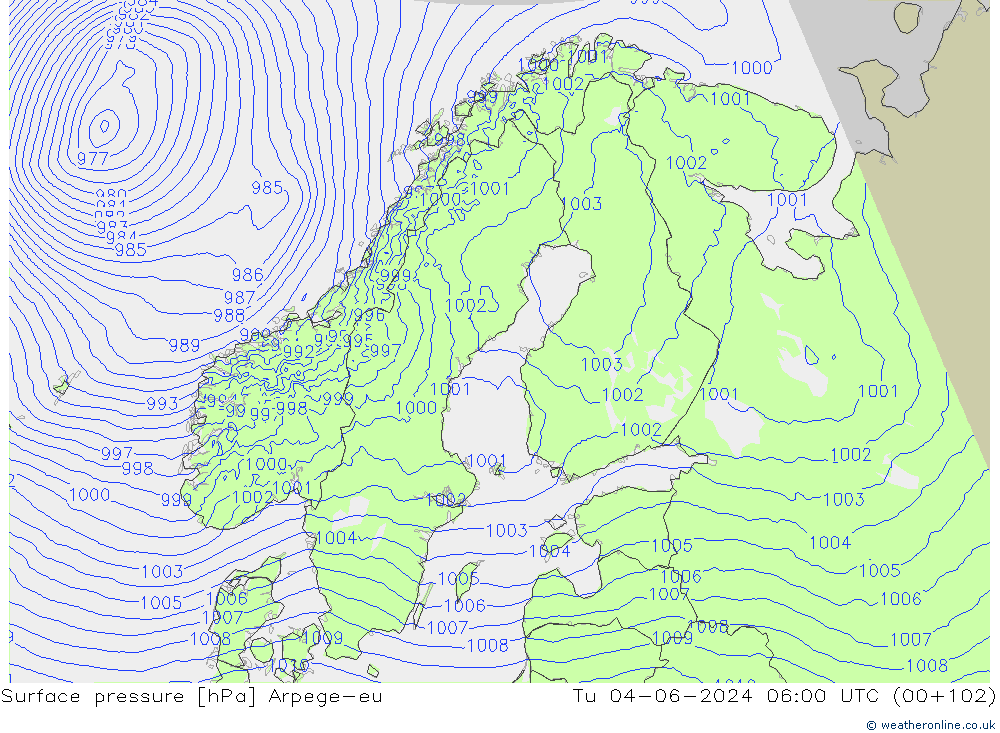 pressão do solo Arpege-eu Ter 04.06.2024 06 UTC