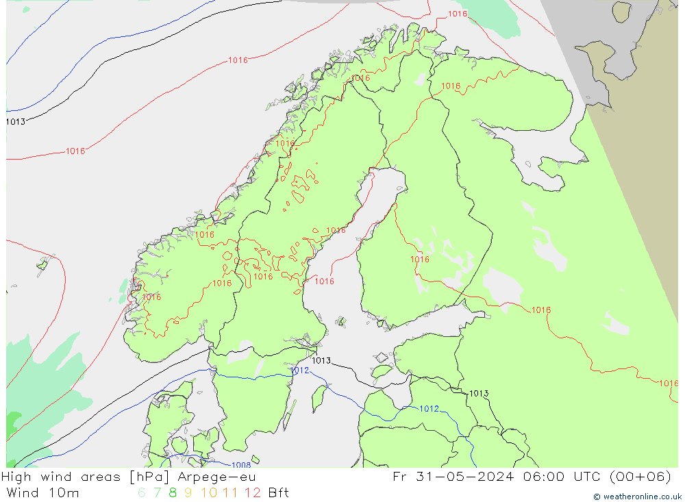 High wind areas Arpege-eu Pá 31.05.2024 06 UTC