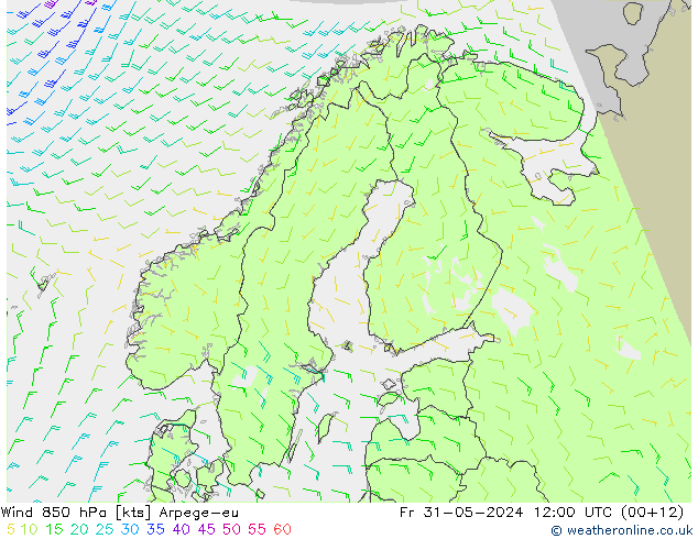 Wind 850 hPa Arpege-eu Fr 31.05.2024 12 UTC