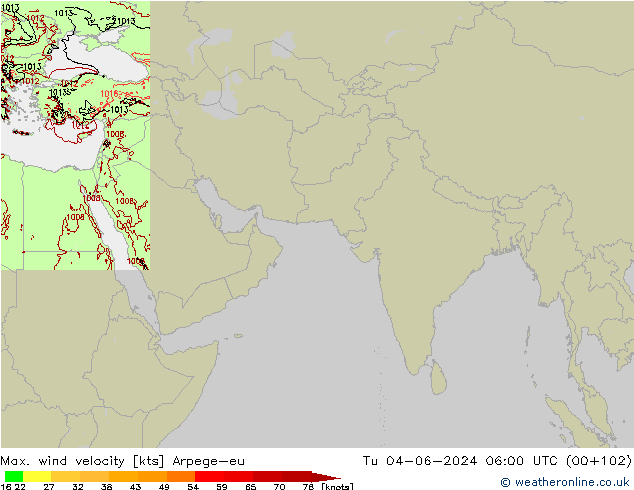 Maks. Rüzgar Hızı Arpege-eu Sa 04.06.2024 06 UTC