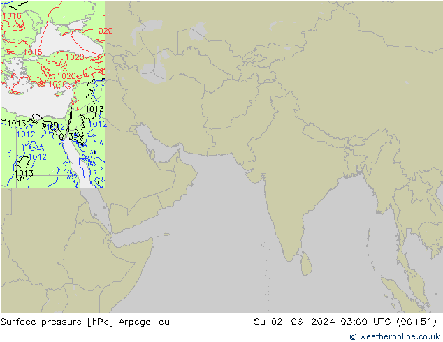 Pressione al suolo Arpege-eu dom 02.06.2024 03 UTC