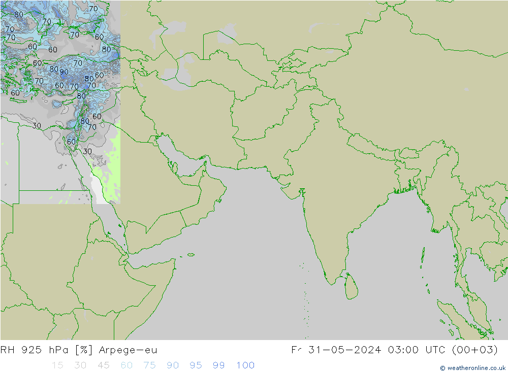 RH 925 hPa Arpege-eu Sex 31.05.2024 03 UTC