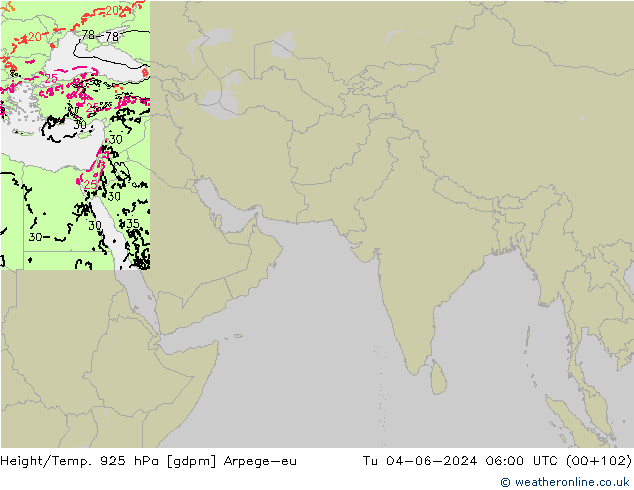 Height/Temp. 925 гПа Arpege-eu вт 04.06.2024 06 UTC