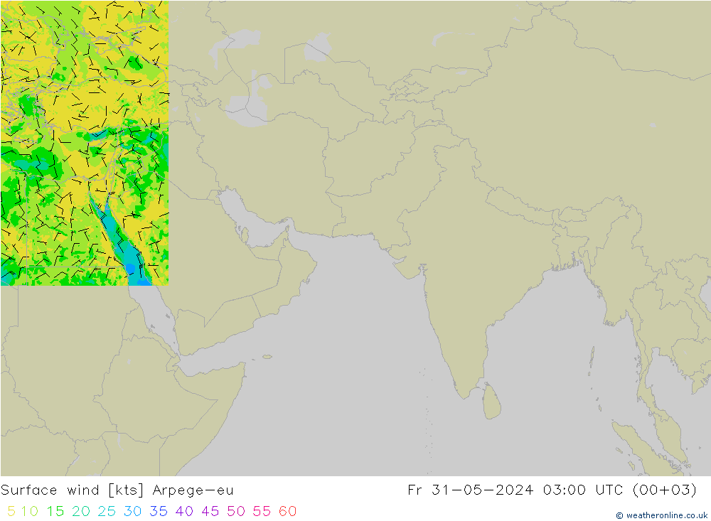 Wind 10 m Arpege-eu vr 31.05.2024 03 UTC