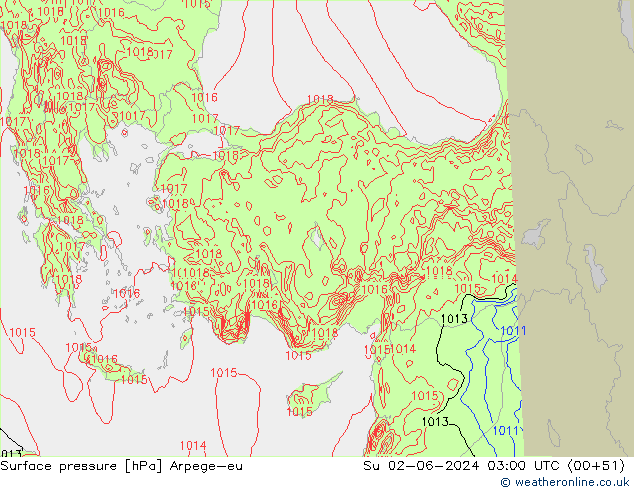Atmosférický tlak Arpege-eu Ne 02.06.2024 03 UTC