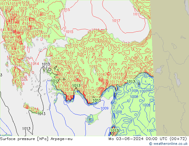 Presión superficial Arpege-eu lun 03.06.2024 00 UTC