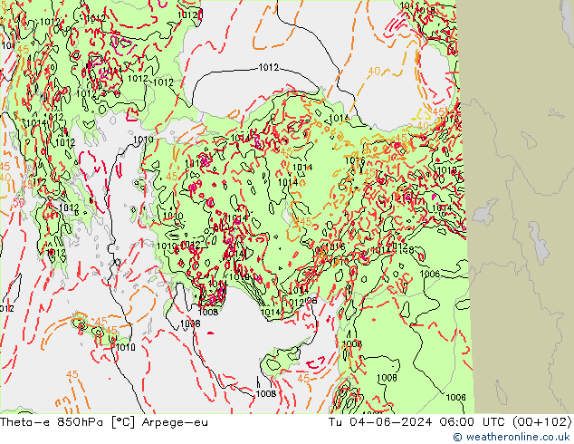 Theta-e 850hPa Arpege-eu  04.06.2024 06 UTC