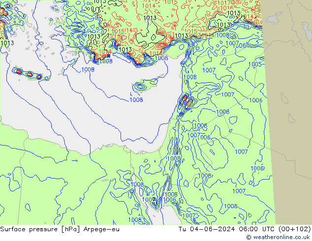 Atmosférický tlak Arpege-eu Út 04.06.2024 06 UTC