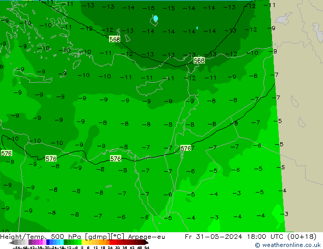 Height/Temp. 500 hPa Arpege-eu ven 31.05.2024 18 UTC