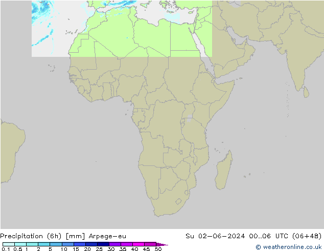 Precipitación (6h) Arpege-eu dom 02.06.2024 06 UTC