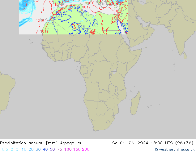 Precipitation accum. Arpege-eu  01.06.2024 18 UTC