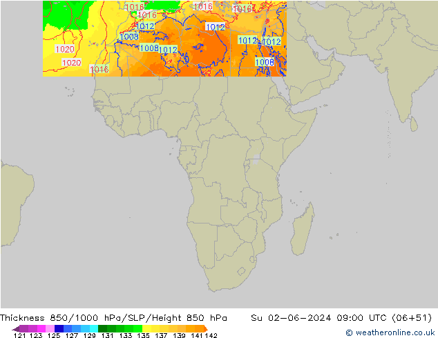 Thck 850-1000 hPa Arpege-eu  02.06.2024 09 UTC