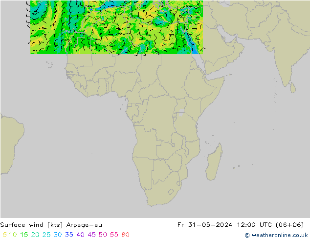 Wind 10 m Arpege-eu vr 31.05.2024 12 UTC