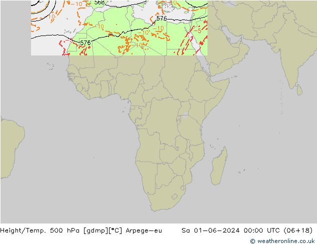 Height/Temp. 500 гПа Arpege-eu сб 01.06.2024 00 UTC