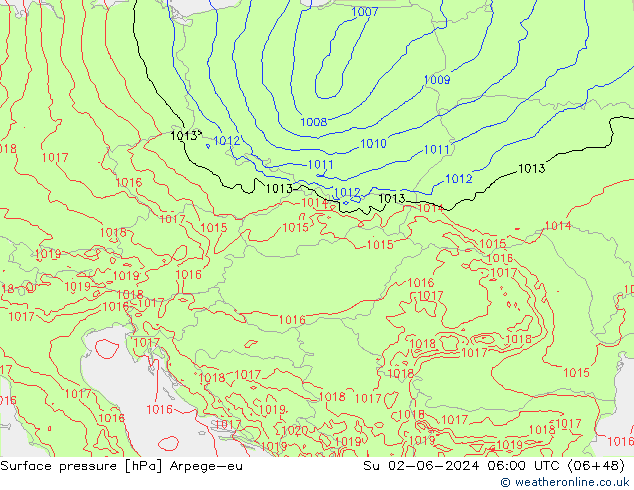 Surface pressure Arpege-eu Su 02.06.2024 06 UTC