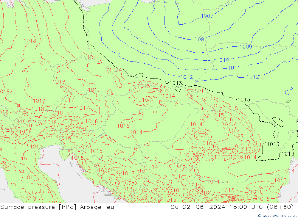 Presión superficial Arpege-eu dom 02.06.2024 18 UTC