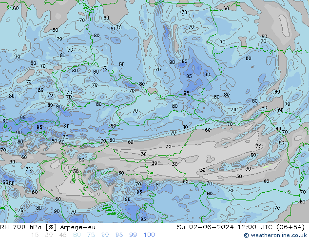 RH 700 hPa Arpege-eu Ne 02.06.2024 12 UTC