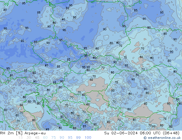 RH 2m Arpege-eu Dom 02.06.2024 06 UTC