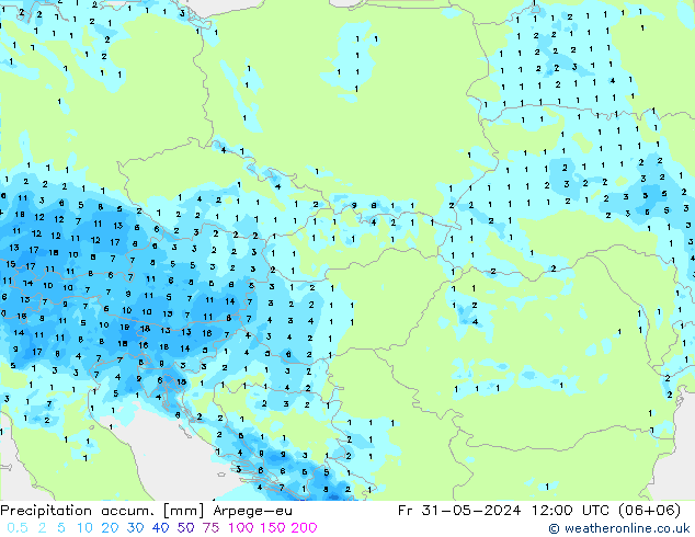 Precipitación acum. Arpege-eu vie 31.05.2024 12 UTC