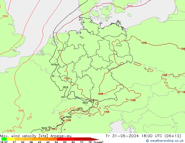 Max. wind velocity Arpege-eu Fr 31.05.2024 18 UTC