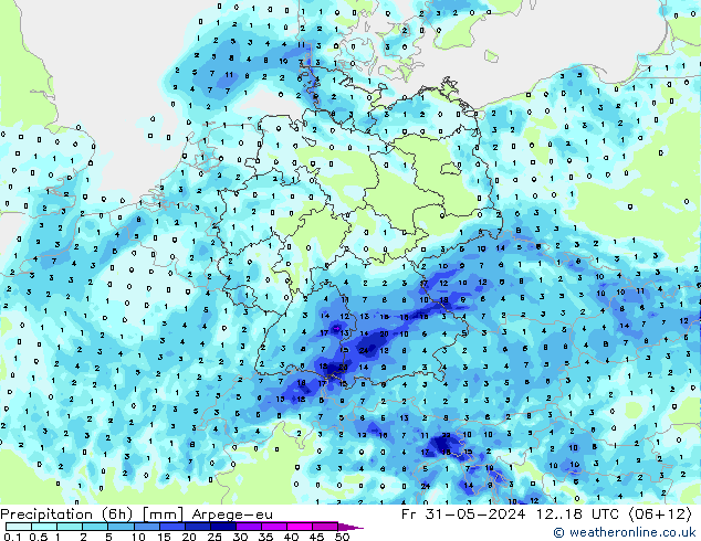 Precipitação (6h) Arpege-eu Sex 31.05.2024 18 UTC