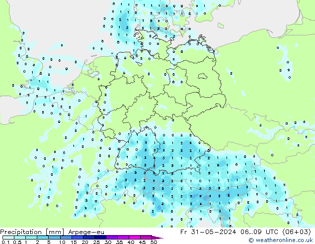 precipitação Arpege-eu Sex 31.05.2024 09 UTC