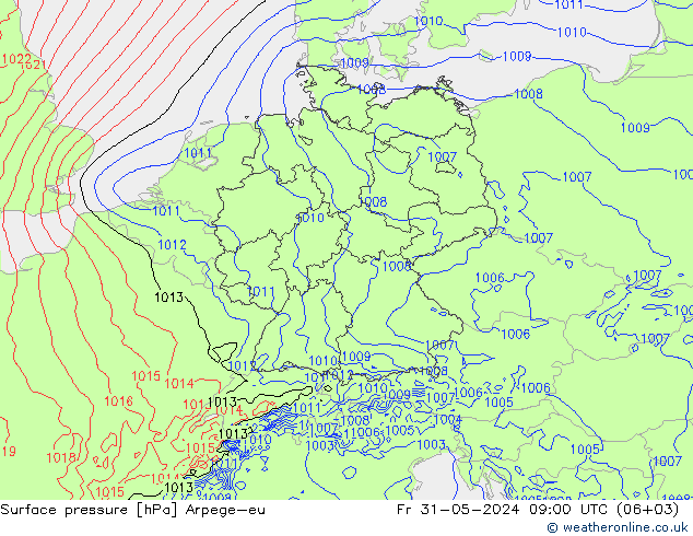 地面气压 Arpege-eu 星期五 31.05.2024 09 UTC