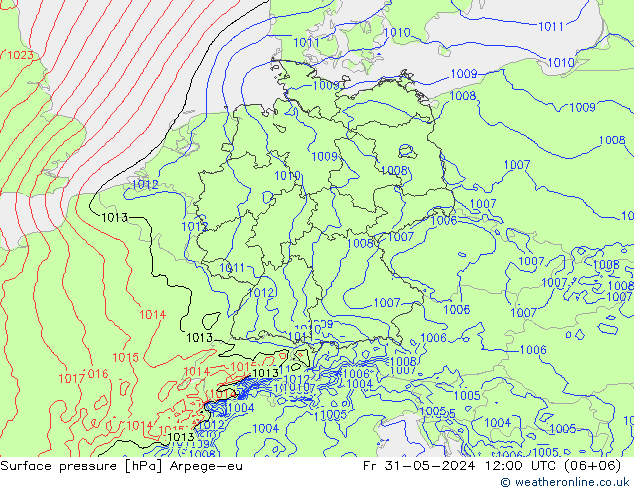 Pressione al suolo Arpege-eu ven 31.05.2024 12 UTC