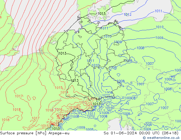 Pressione al suolo Arpege-eu sab 01.06.2024 00 UTC