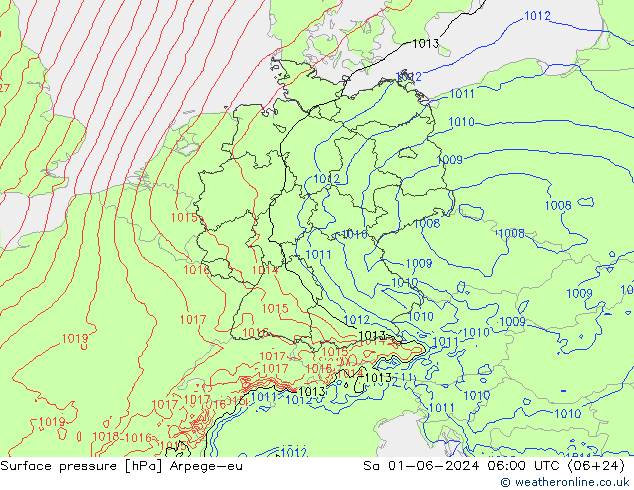 Pressione al suolo Arpege-eu sab 01.06.2024 06 UTC