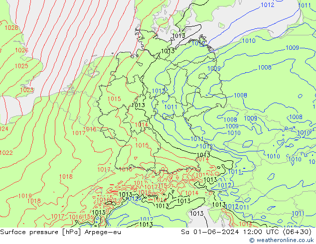 Atmosférický tlak Arpege-eu So 01.06.2024 12 UTC