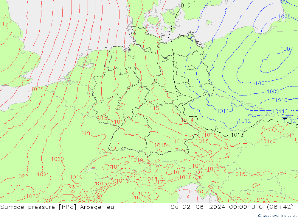 Atmosférický tlak Arpege-eu Ne 02.06.2024 00 UTC