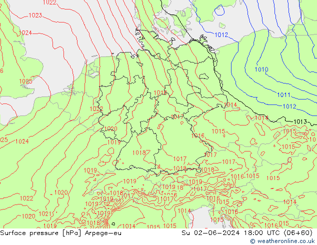 Atmosférický tlak Arpege-eu Ne 02.06.2024 18 UTC