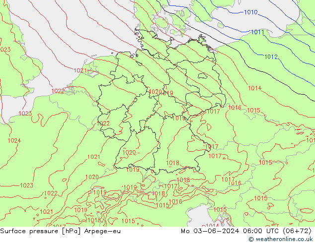 Surface pressure Arpege-eu Mo 03.06.2024 06 UTC