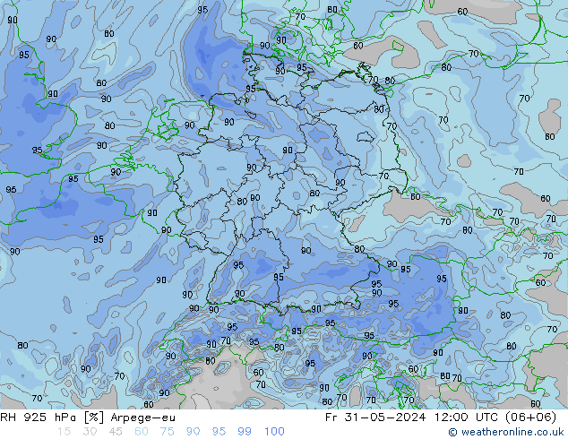 RH 925 hPa Arpege-eu Fr 31.05.2024 12 UTC