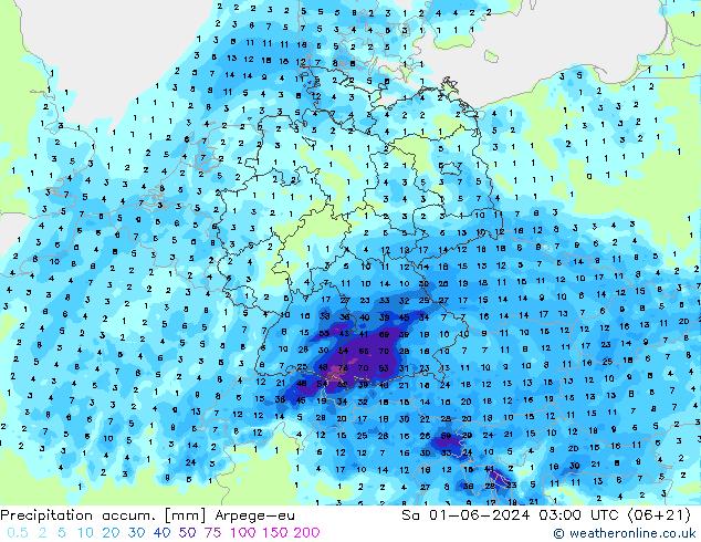 Toplam Yağış Arpege-eu Cts 01.06.2024 03 UTC