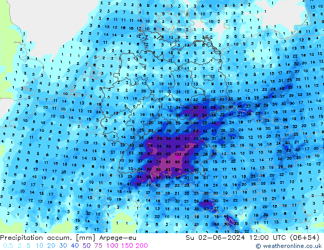 Precipitation accum. Arpege-eu  02.06.2024 12 UTC