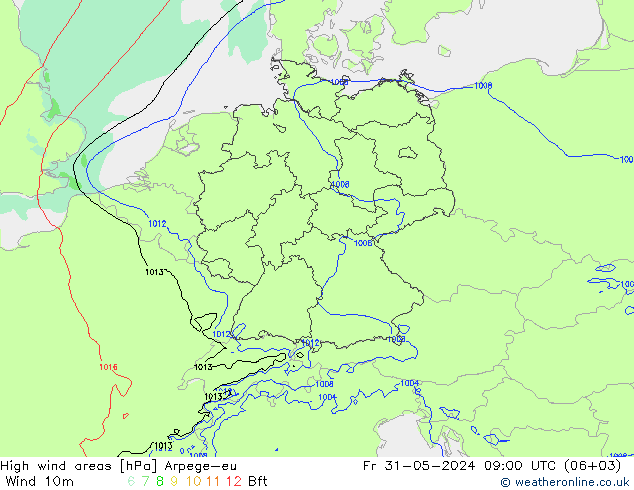 High wind areas Arpege-eu Fr 31.05.2024 09 UTC