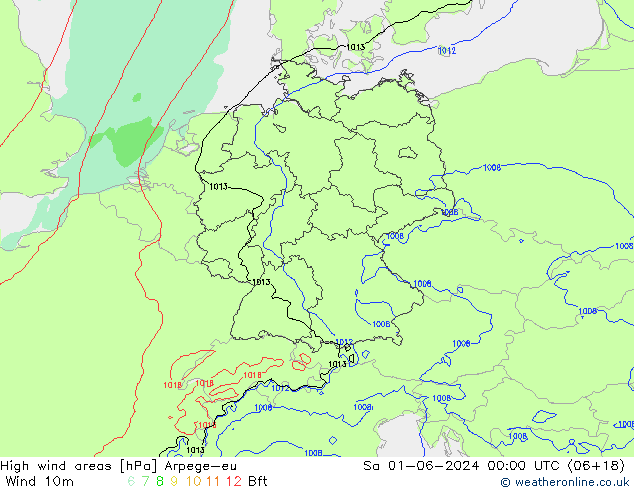 High wind areas Arpege-eu Sa 01.06.2024 00 UTC